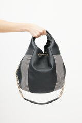 Chanel 2019 Black & White Stitched Drawstring Leather Bag