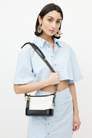 2018 Chanel White & Black Gabrielle Quilted Leather Bag