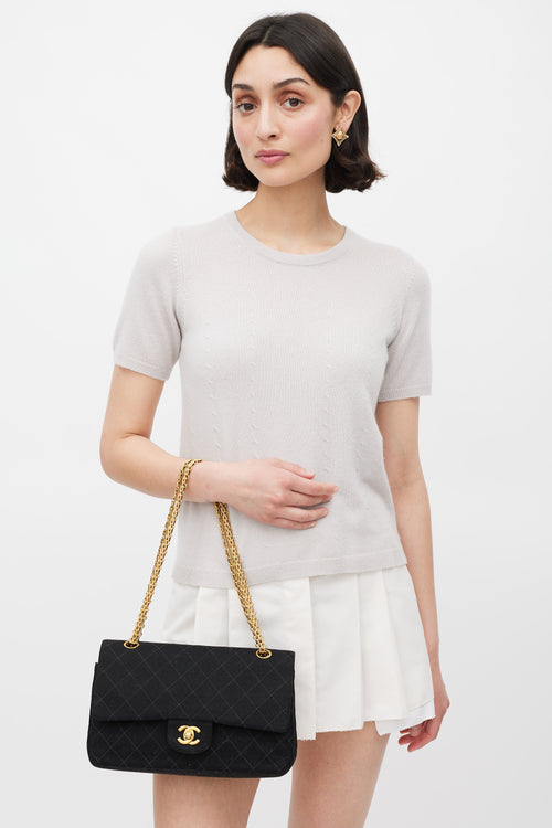 Chanel 1996/97 Black Jersey & 24K Gold Double Flap Bag