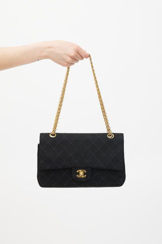 Chanel 1996/97 Black Jersey & 24K Gold Double Flap Bag