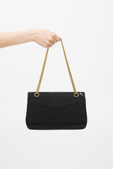 Chanel 1996/97 Black Jersey & 24K Gold Double Flap Bag