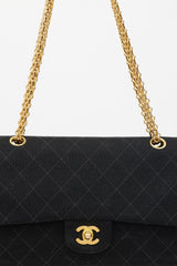 Chanel 1996/97 Black Jersey & 24K Gold Double Flap Bag