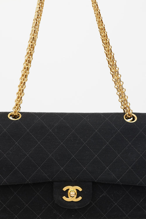 Chanel 1996/97 Black Jersey & 24K Gold Double Flap Bag