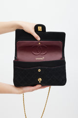 Chanel 1996/97 Black Jersey & 24K Gold Double Flap Bag