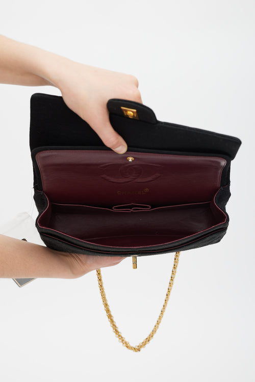 Chanel 1996/97 Black Jersey & 24K Gold Double Flap Bag
