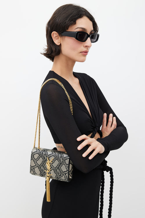 Saint Laurent Black & Multicolour Print Kate Crossbody Bag