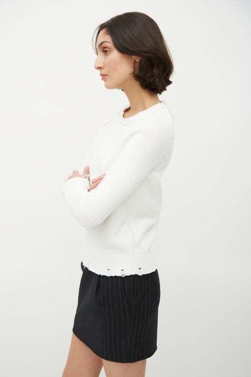 Saint Laurent White Distressed Knit Sweater