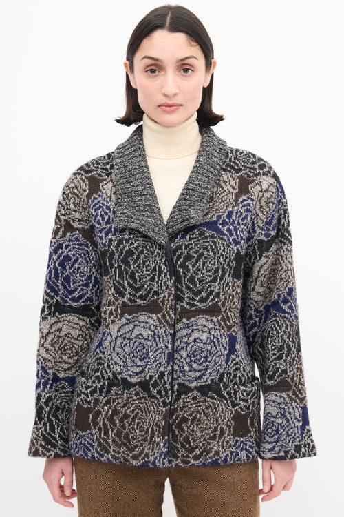 Missoni Black & Multi Wool Knit Rose Cardigan