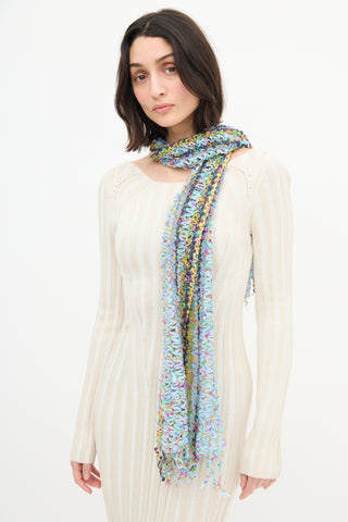 Missoni Light Blue & Multi Crochet Knit Scarf