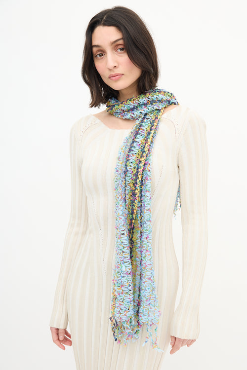 Missoni Light Blue & Multi Crochet Knit Scarf