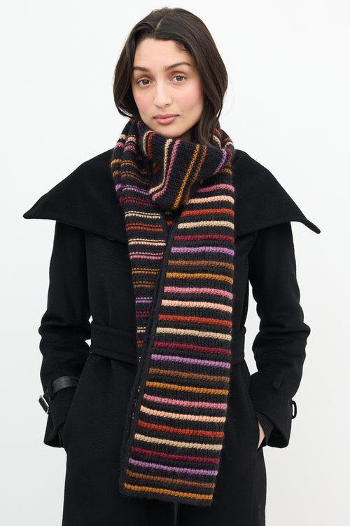 Missoni Black & Multi Striped Knit Scarf