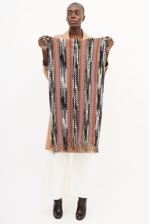 Missoni Black & Multi Wool Chevron Fringe Scarf