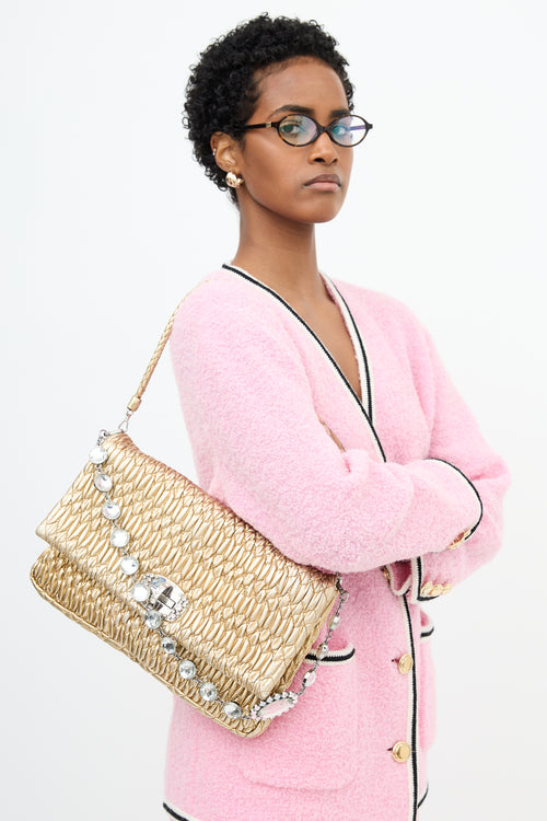 Miu Miu Metallic Matelasse Leather Crystal Bag