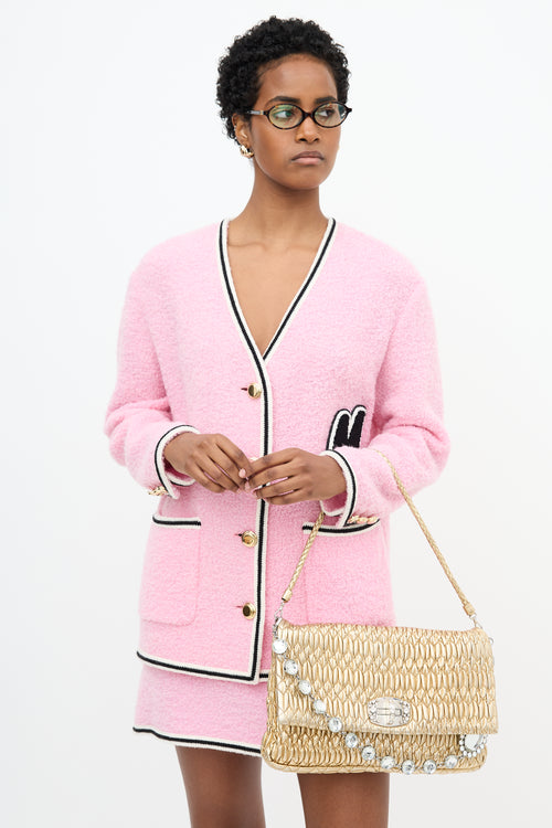 Miu Miu Metallic Matelasse Leather Crystal Bag