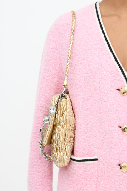 Miu Miu Metallic Matelasse Leather Crystal Bag