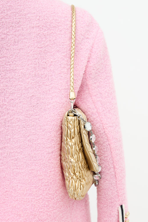 Miu Miu Metallic Matelasse Leather Crystal Bag