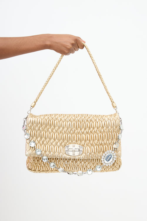 Miu Miu Metallic Matelasse Leather Crystal Bag