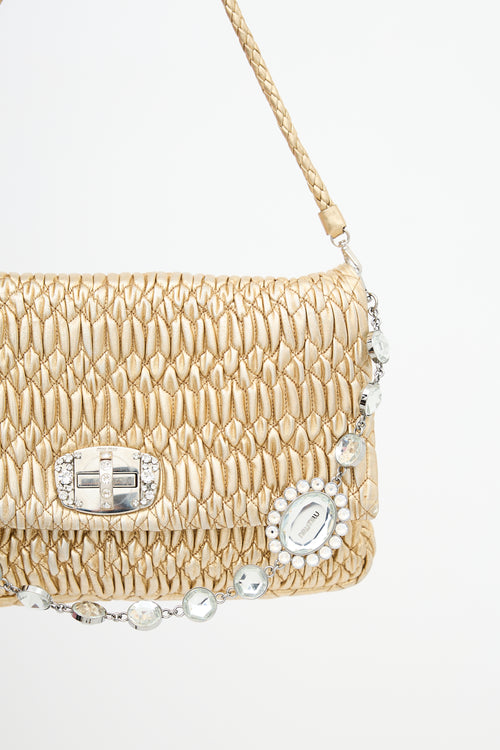 Miu Miu Metallic Matelasse Leather Crystal Bag