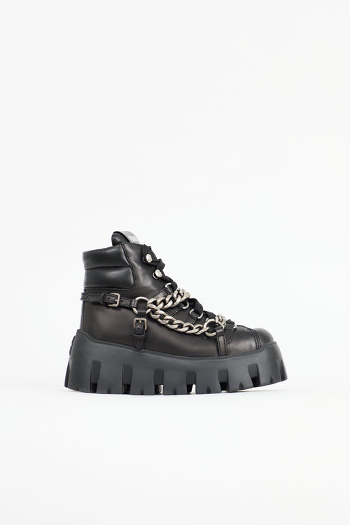 Miu Miu Leather Chain Platform Combat Boot