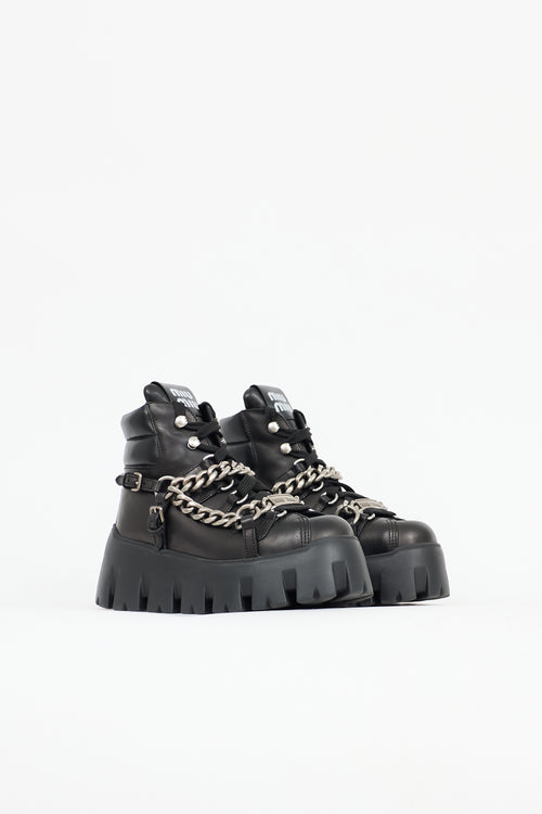 Miu Miu Leather Chain Platform Combat Boot