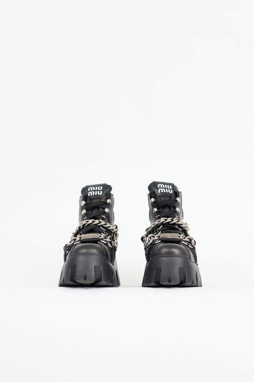 Miu Miu Leather Chain Platform Combat Boot