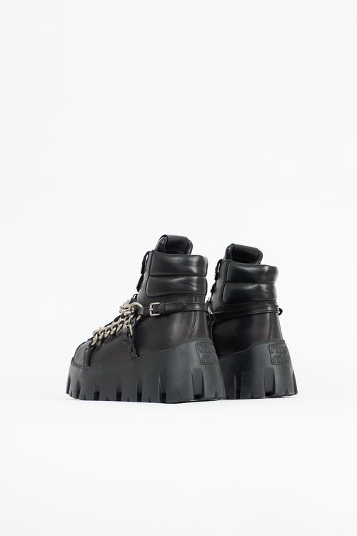 Miu Miu Leather Chain Platform Combat Boot
