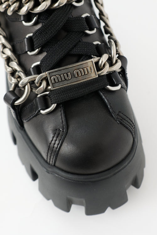 Miu Miu Leather Chain Platform Combat Boot