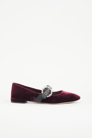 Miu Miu Velvet Crystal Buckle Maryjane