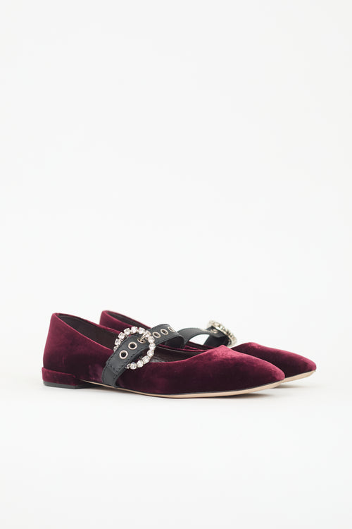 Miu Miu Velvet Crystal Buckle Maryjane
