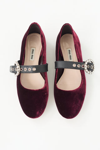 Miu Miu Velvet Crystal Buckle Maryjane