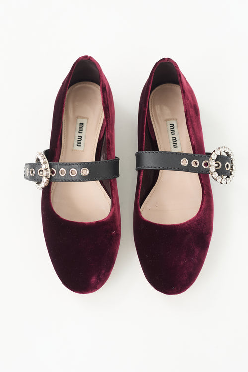 Miu Miu Velvet Crystal Buckle Maryjane