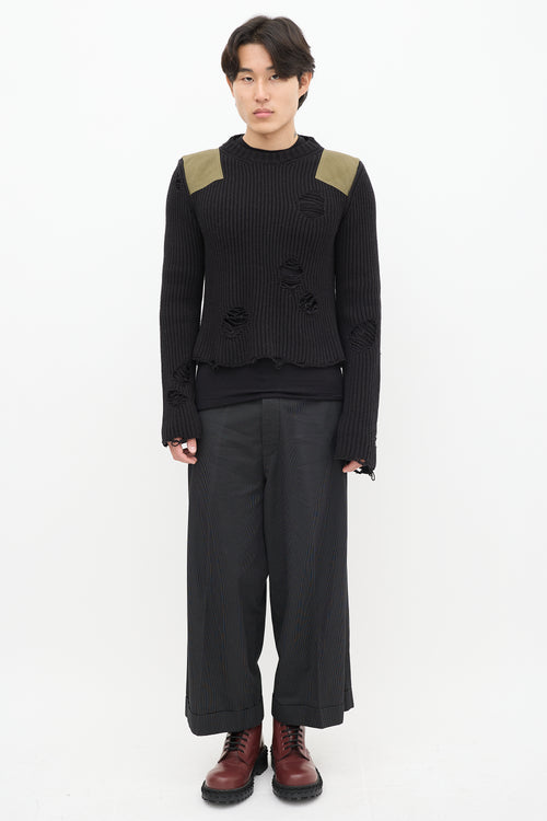 MM6 Maison Margiela Black & Green Knit Distressed Military Sweater