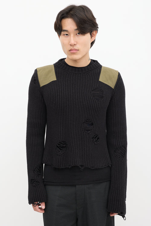 MM6 Maison Margiela Black & Green Knit Distressed Military Sweater