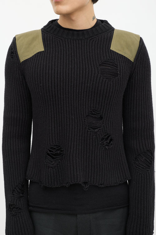 MM6 Maison Margiela Black & Green Knit Distressed Military Sweater