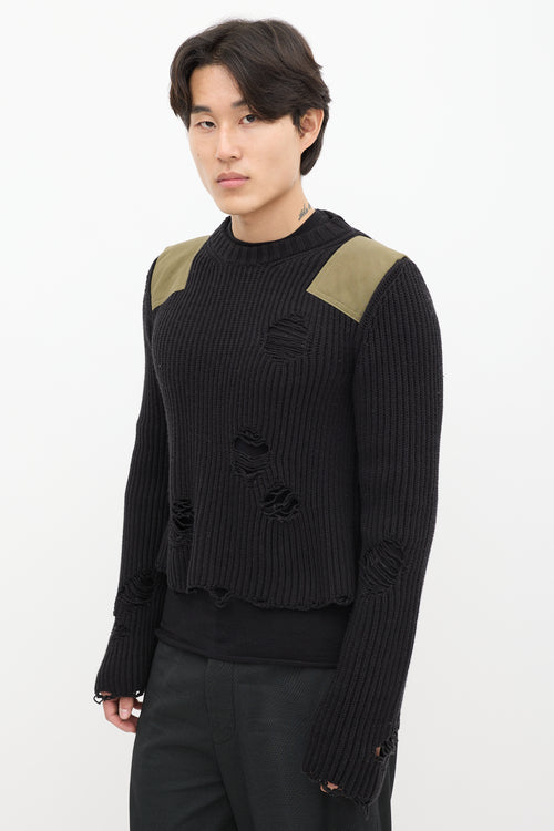 MM6 Maison Margiela Black & Green Knit Distressed Military Sweater