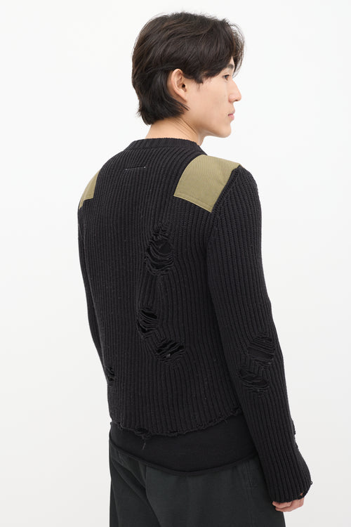 MM6 Maison Margiela Black & Green Knit Distressed Military Sweater