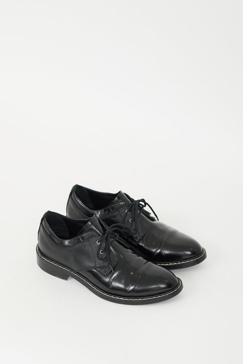 MM6 Maison Margiela Black Leather Contrast Stitch Derby