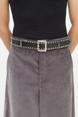 MM6 Maison Margiela Black & Silver Distresssed Leather Studded Belt