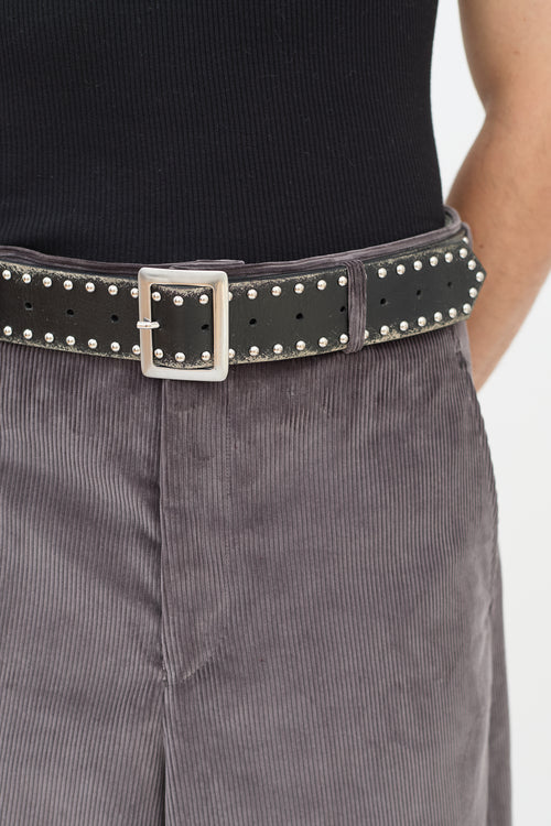 MM6 Maison Margiela Black & Silver Distresssed Leather Studded Belt