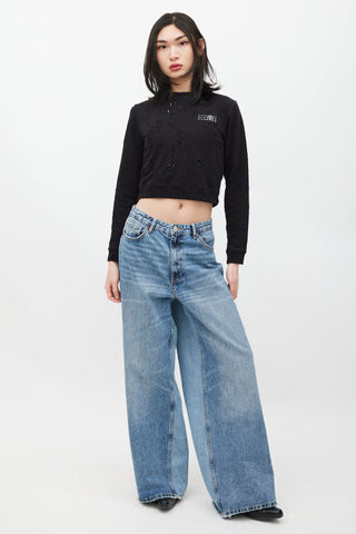 MM6 Maison Margiela Black & White Distressed Cropped Sweatshirt