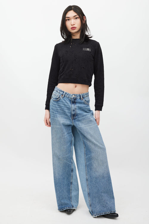 MM6 Maison Margiela Black & White Distressed Cropped Sweatshirt