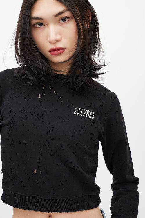 MM6 Maison Margiela Black & White Distressed Cropped Sweatshirt
