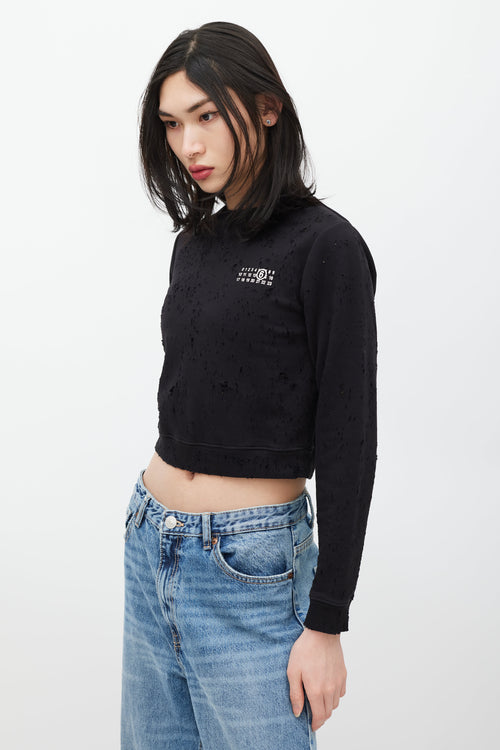 MM6 Maison Margiela Black & White Distressed Cropped Sweatshirt