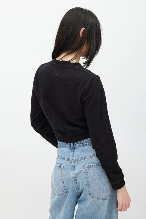 MM6 Maison Margiela Black & White Distressed Cropped Sweatshirt