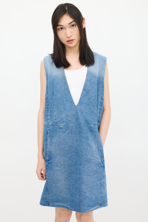 MM6 Maison Margiela Blue V-Neck Denim Dress