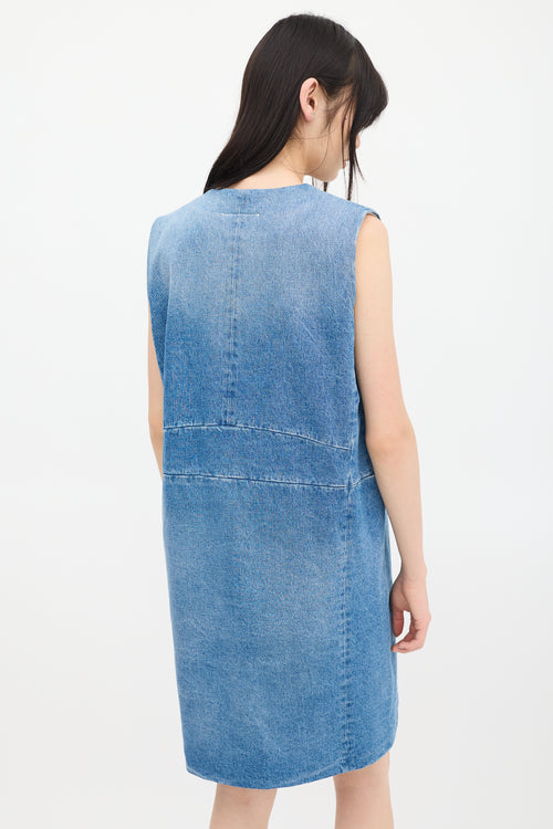 MM6 Maison Margiela Blue V-Neck Denim Dress