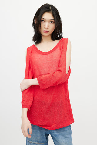 MM6 Maison Margiela Red Off The Shoulder Cut Out Sweater