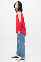 MM6 Maison Margiela Red Off The Shoulder Cut Out Sweater