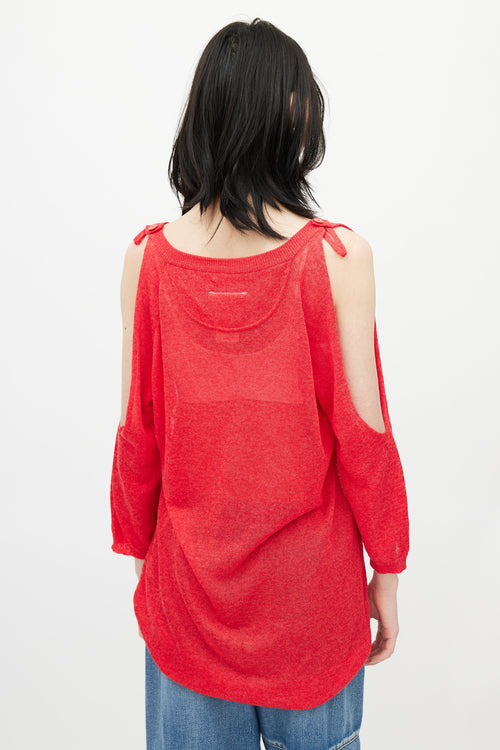 MM6 Maison Margiela Red Off The Shoulder Cut Out Sweater