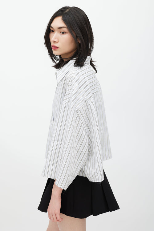 MM6 Maison Margiela White & Blue Striped Cropped Shirt